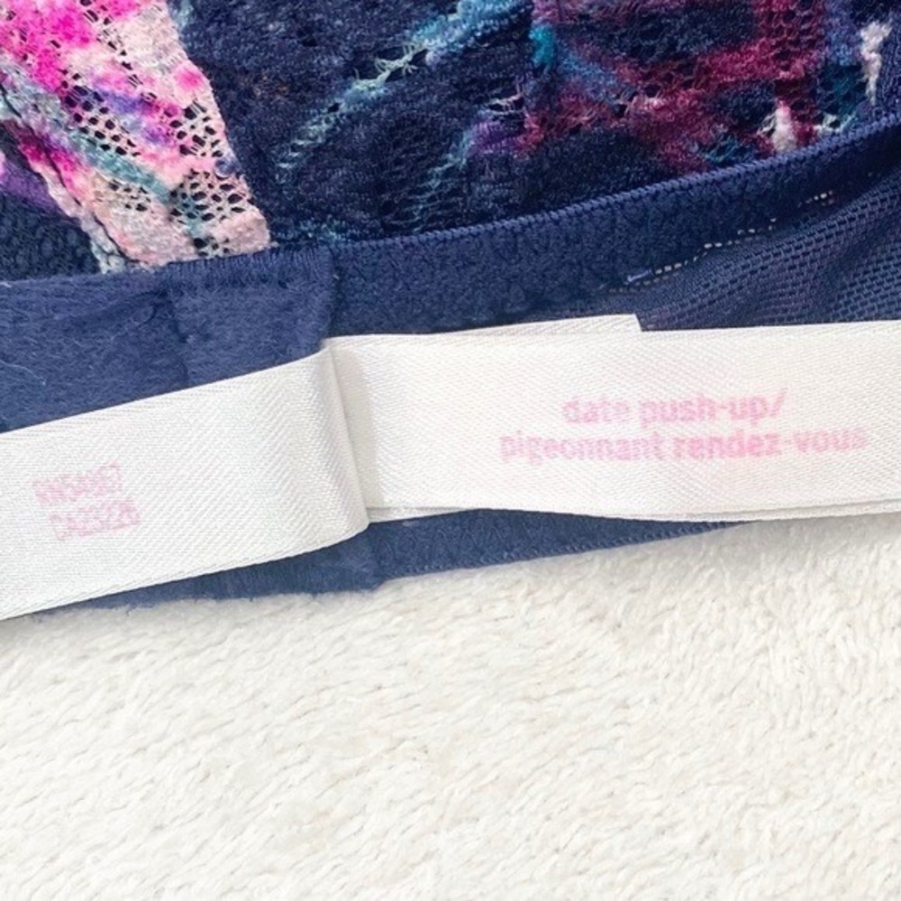 PINK Victoria's Secret Lace Date Push-Up Bra 32B Blue Pink Floral - Picture 6 of 8